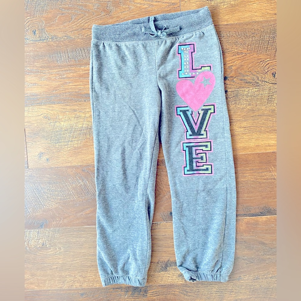 LIKE NEW grey Miss Majesty love joggers/sweatpants girls size 6X (L)